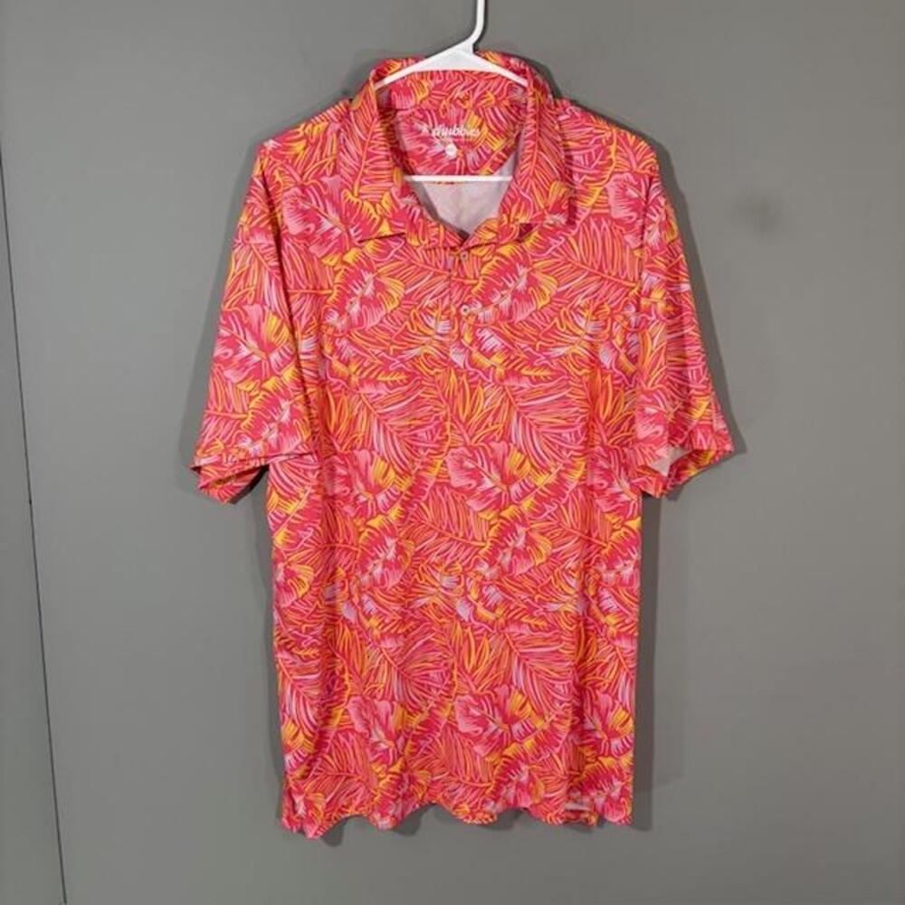 Chubbies Polo Shirt Mens 2XL Pink Floral Tropical Performance Stretch Jersey Top